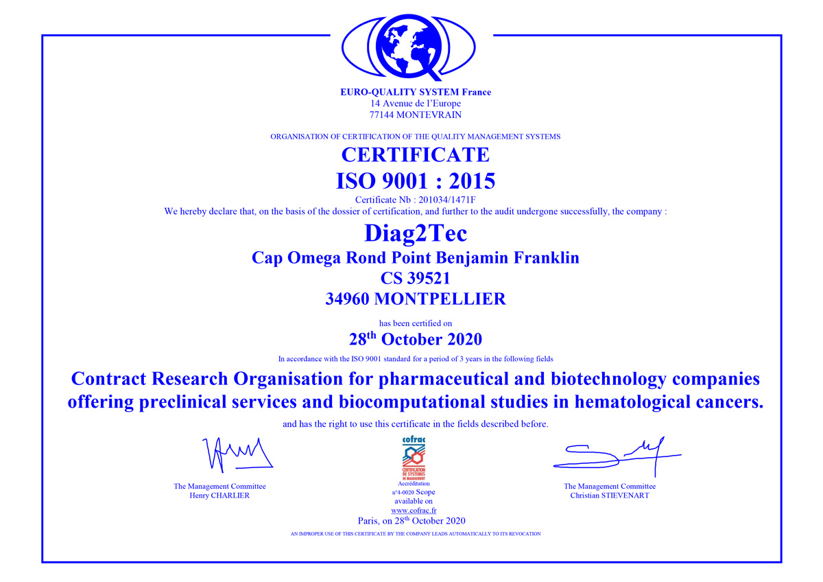 certification ISO 9001 Diag2Tec